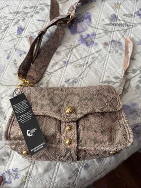 Aimee Kestenberg Women’s Snake-Embossed Pink Shoulder Bag with Gold Hardware
